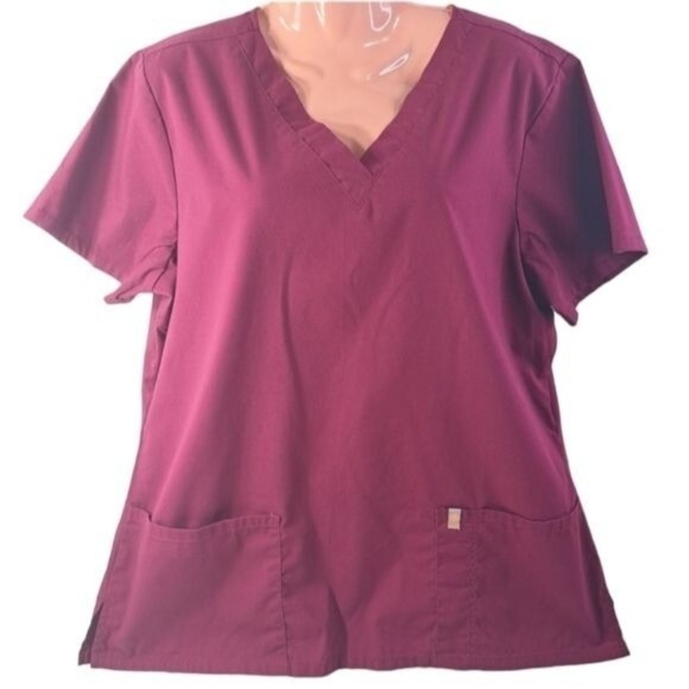 Code Happy Women's‎ Burgundy V-Neck ScrubTop Size L